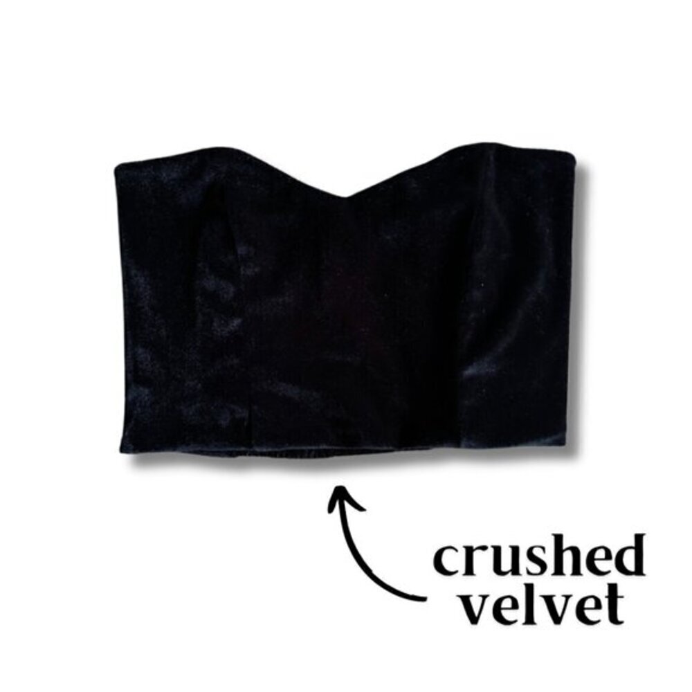 Black Crushed Velvet Corset Crop Top Tube Sleeveless